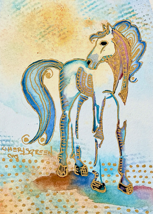 Carousel 5x7 Watercolor & Ink $150 at Hunter Wolff Gallery